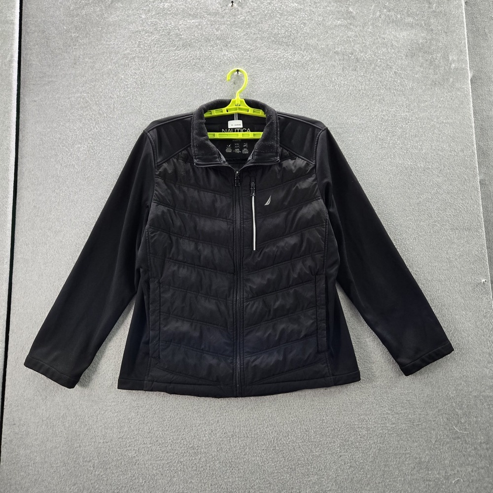 Nautica Men Jacket L/G‎ (LARGE) Black Puffer Gorpcore Zipper Mixed Media
